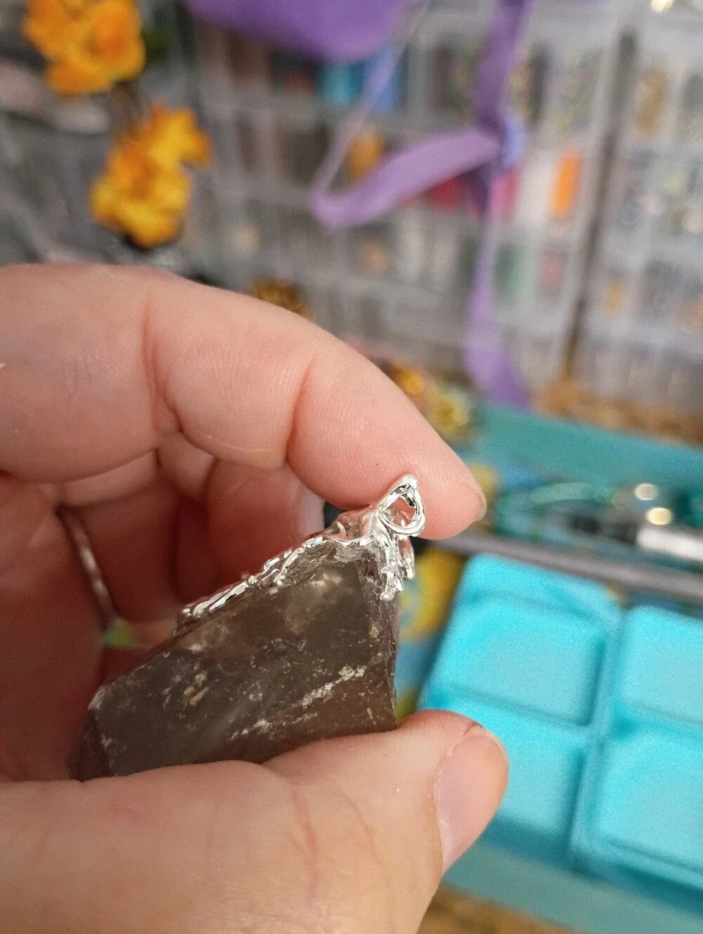 Whispers of the Earth Mother: Raw Smokey Quartz and Freeform Mixed Metal Pendant